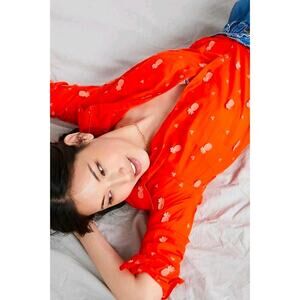 Anthropologie Maeve Classic Embroidered Pineapple Buttondown Shirt